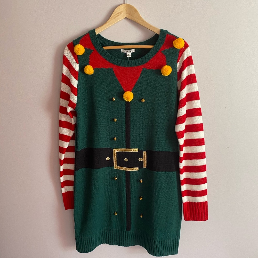 Women’s Christmas Elf Ugly Sweater Dress, Medium